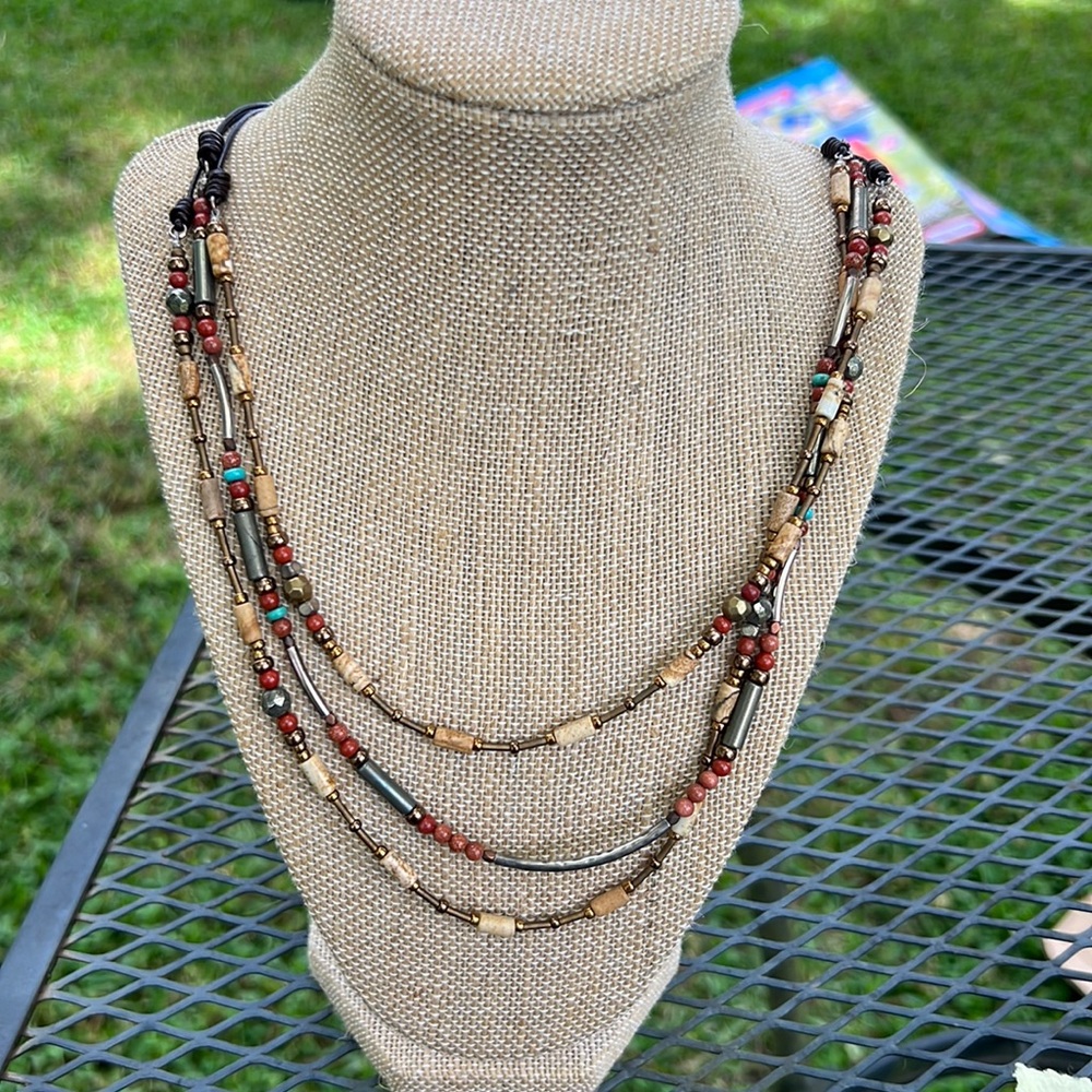 EUC Silpada long 3 strand leather cord necklace